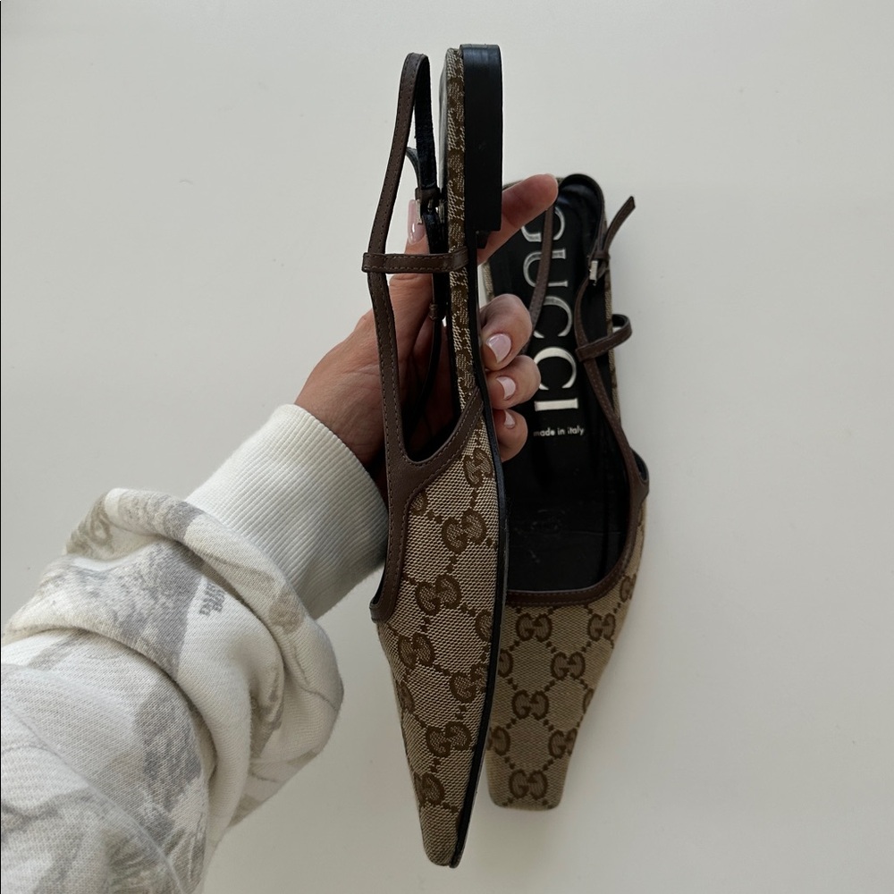 Gucci Beige Monogram Slingback Flats - Picture 7 of 13